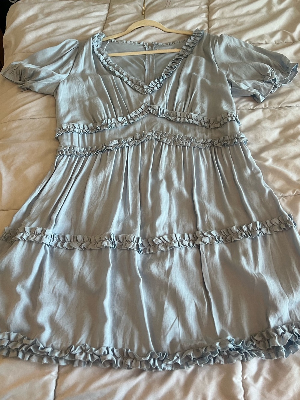 Mi Ami Pastel Blue Cottagecore Milkmaid Tiered Dress 1XL Babydoll Romantic Plus - Picture 2 of 10